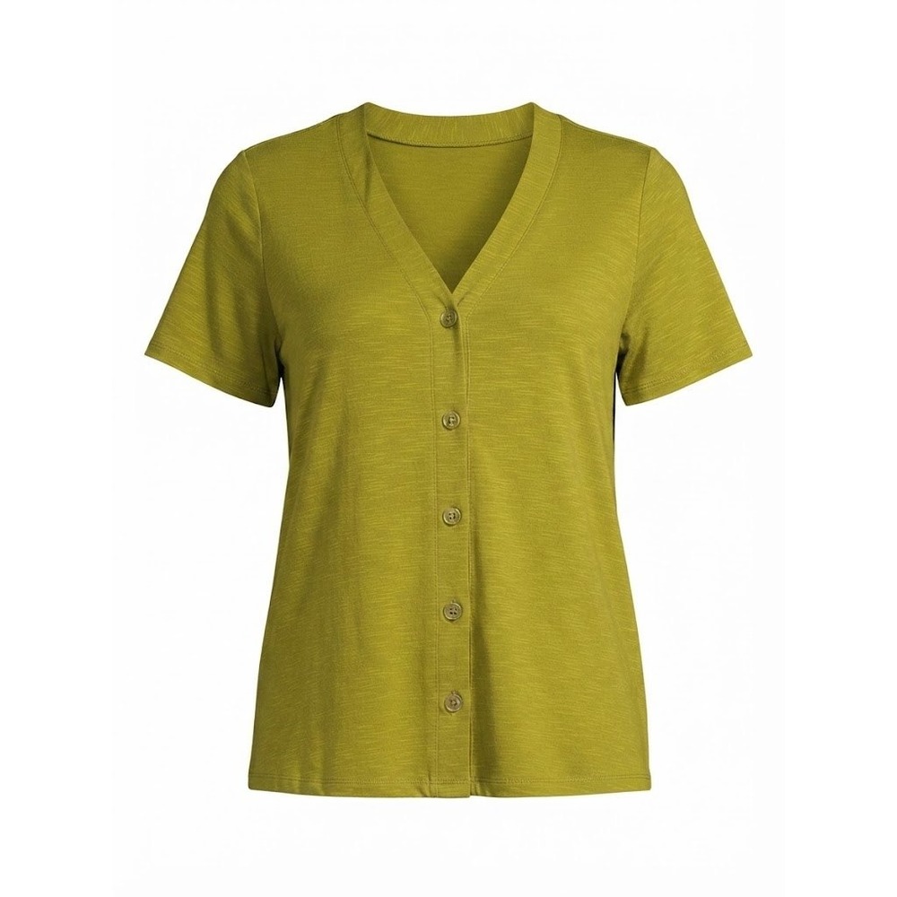 Susan Graver Weekend Womens XL Chartreuse Green Slub Knit Short Sleeve Top - IW